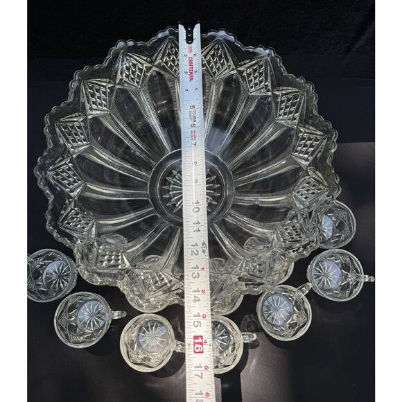 Gorgeous Antique DUNCAN & MILLER GLASS CO. No. 52 Punch Bowl & 11 Cups 1896-1910 - Picture 4 of 12